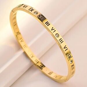 Luxurious High Quality 18K Real Gold Roman Numeral Bangle Bracelet